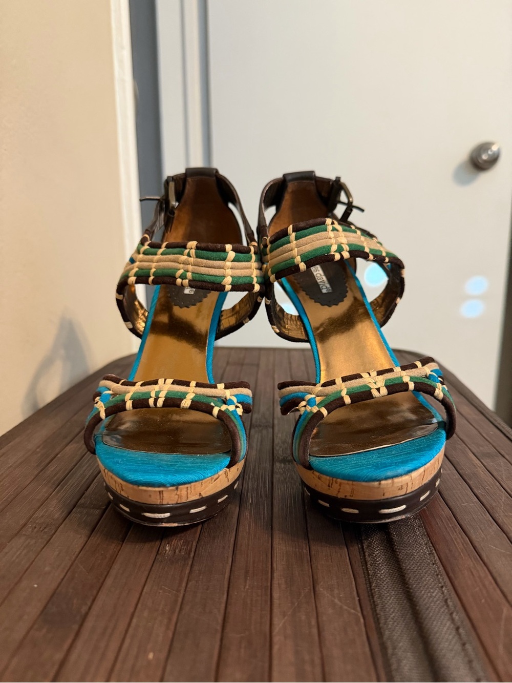 Charles David Teal and Black Open-Toe Strappy Heels